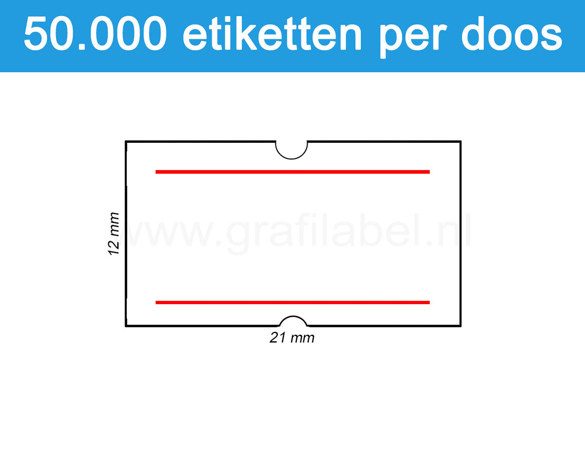 Prijsetiket wit 21x12mm met 2 rode strepen - permanente belijming - doos à 50 rol à 1.000 etiketten