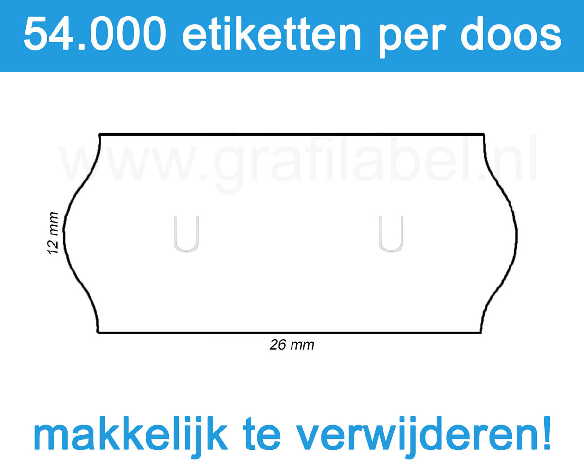 Prijsetiket wit 26x12mm met u-stanzing voor Sato Samark - afneembare belijming - doos à 36 rol à 1.500 etiketten