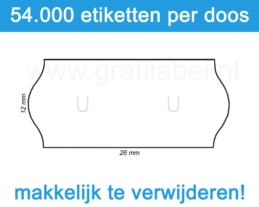 Prijsetiket wit 26x12mm met u-stanzing voor Sato Samark - afneembare belijming - doos à 36 rol à 1.500 etiketten