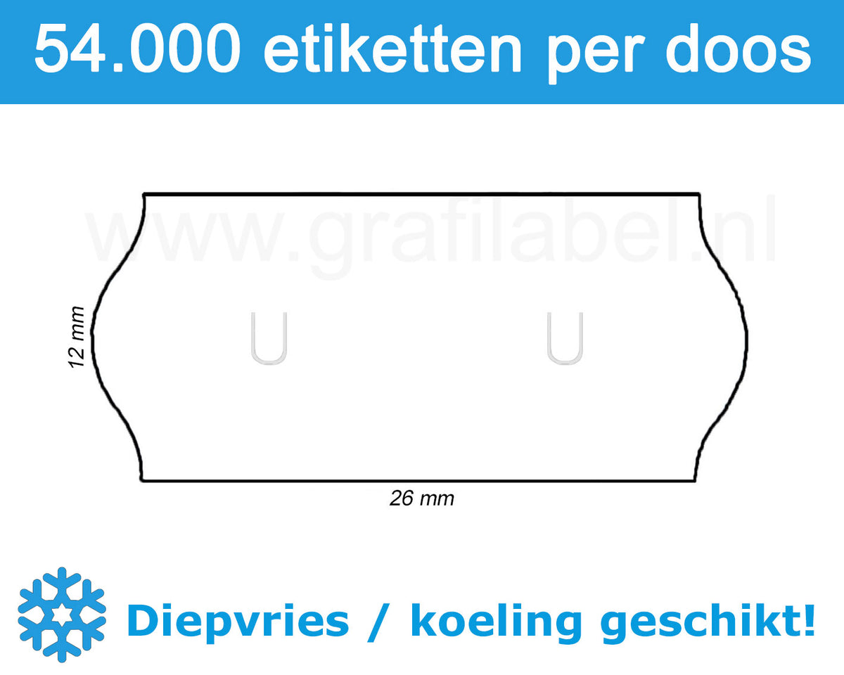 Prijsetiket wit 26x12mm met u-stanzing voor Sato Samark - diepvries belijming - doos à 36 rol à 1.500 etiketten
