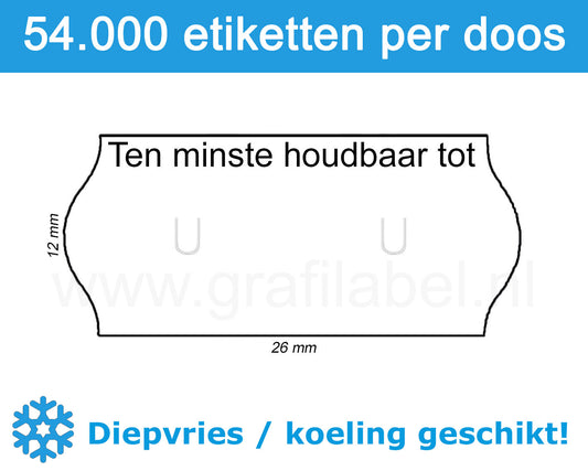 Prijsetiket wit 26x12mm bedrukt 'tht' met u-stanzing voor Sato Samark - diepvries belijming - doos à 36 rol à 1.500 etiketten