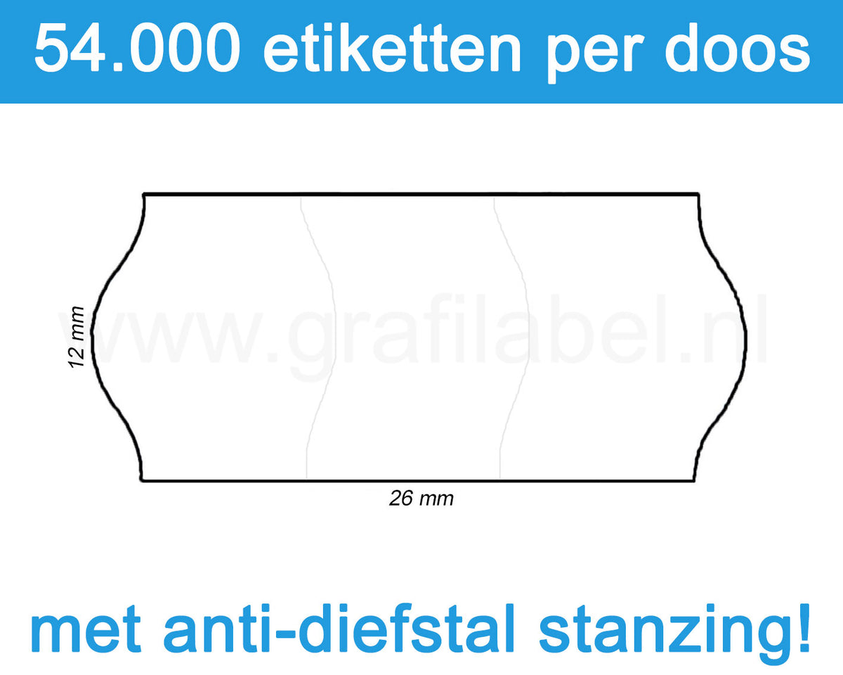 Prijsetiket wit 26x12mm met security cuts - permanente belijming - doos à 36 rol à 1.500 etiketten