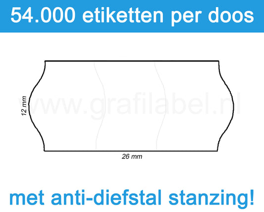 Prijsetiket wit 26x12mm met security cuts - permanente belijming - doos à 36 rol à 1.500 etiketten