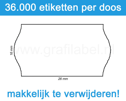 Prijsetiket wit 26x16mm - afneembare belijming - doos à 36 rol à 1.000 etiketten