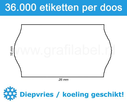 Prijsetiket wit 26x16mm - diepvries belijming - doos à 36 rol à 1.000 etiketten