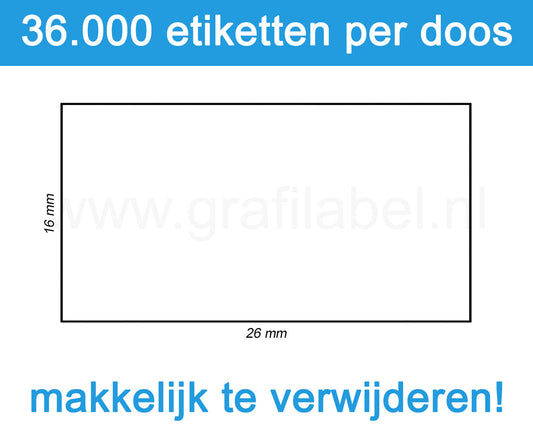 Prijsetiket wit 26x16mm - afneembare belijming - doos à 36 rol à 1.000 etiketten