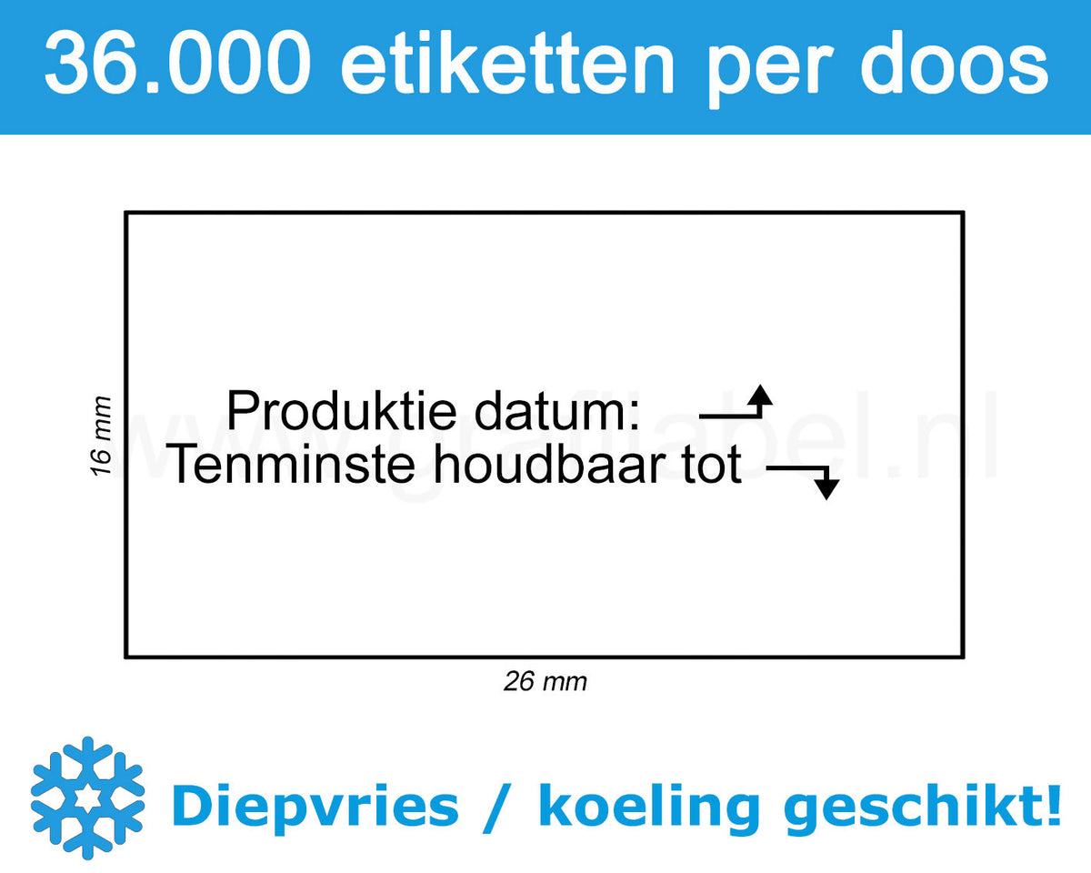 Prijsetiket wit 26x16mm bedrukt 'tht' - diepvries belijming - doos à 36 rol à 1.000 etiketten