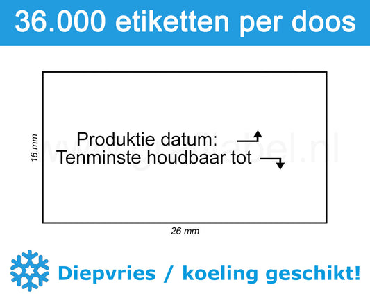 Prijsetiket wit 26x16mm bedrukt 'tht' - diepvries belijming - doos à 36 rol à 1.000 etiketten