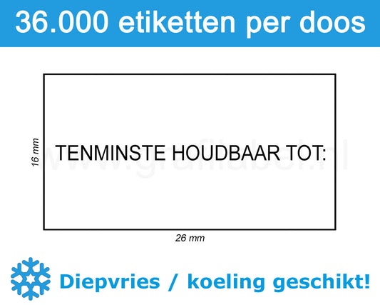 Prijsetiket wit 26x16mm bedrukt 'tht' - diepvries belijming - doos à 36 rol à 1.000 etiketten