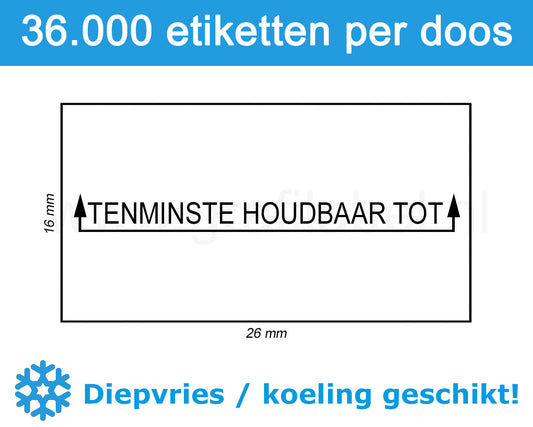 Prijsetiket wit 26x16mm bedrukt 'tht' - diepvries belijming - doos à 36 rol à 1.000 etiketten