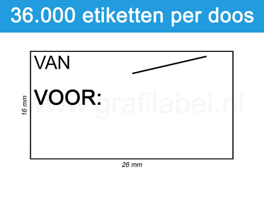 Prijsetiket wit 26x16mm bedrukt 'Van/Voor' - permanente belijming - doos à 36 rol à 1.000 etiketten