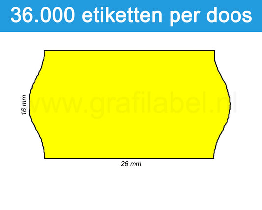 Prijsetiket fluor geel 26x16mm - permanente belijming - doos à 36 rol à 1.000 etiketten
