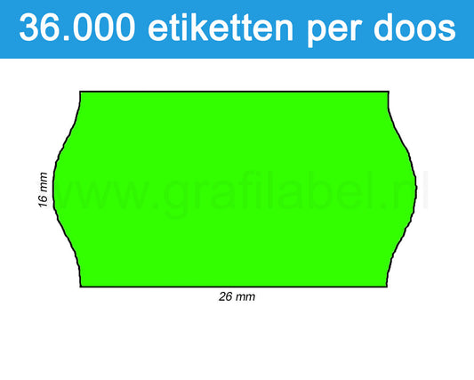 Prijsetiket fluor groen 26x16mm - permanente belijming - doos à 36 rol à 1.000 etiketten