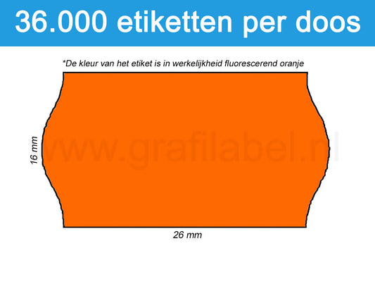 Prijsetiket fluor oranje 26x16mm - permanente belijming - doos à 36 rol à 1.000 etiketten