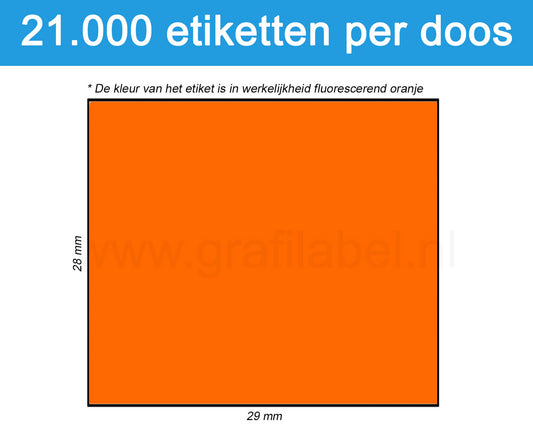 Prijsetiket fluor oranje 29x28mm - permanente belijming - doos à 30 rol à 700 etiketten