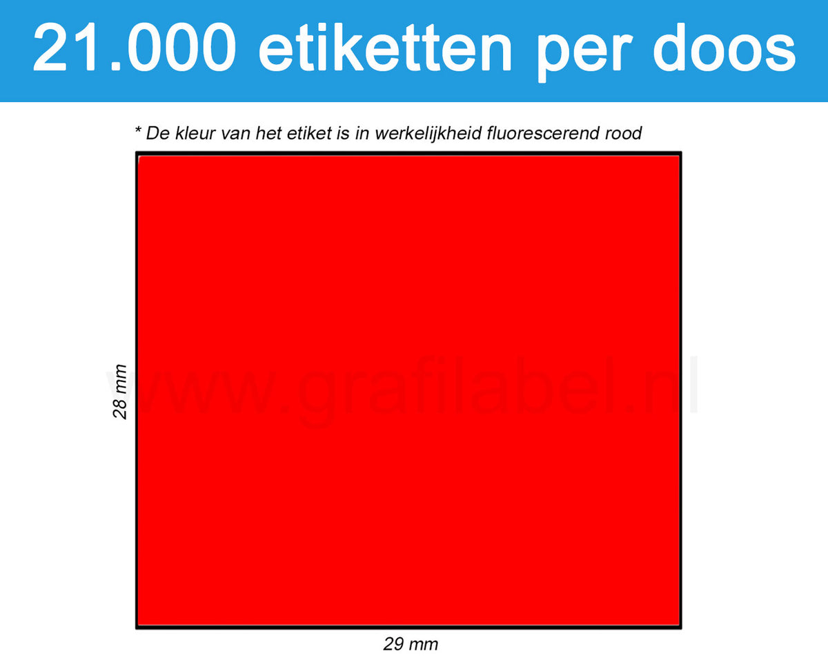 Prijsetiket fluor rood 29x28mm - permanente belijming - doos à 30 rol à 700 etiketten