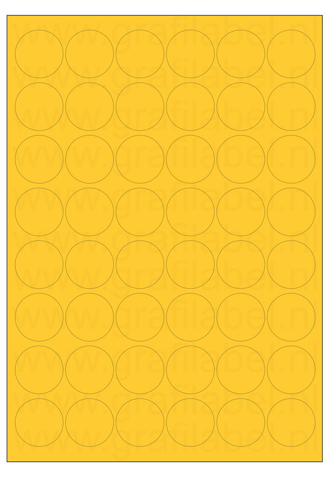 Geel A4 etiket / Laservel -- Ø32mm-rond - 48 per vel permanent (doos à 200 vel)