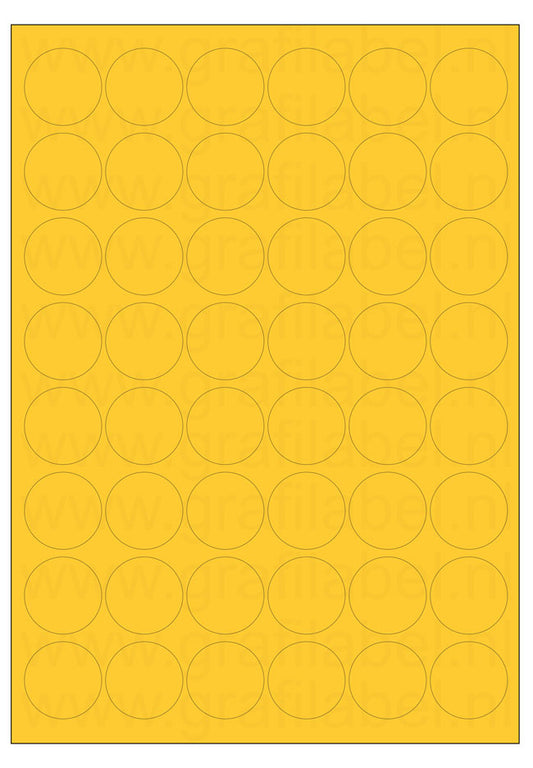 Geel A4 etiket / Laservel -- Ø32mm-rond - 48 per vel permanent (doos à 200 vel)