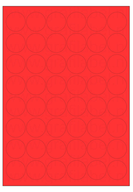 Rood A4 etiket / Laservel -- Ø32mm-rond - 48 per vel permanent (doos à 200 vel)