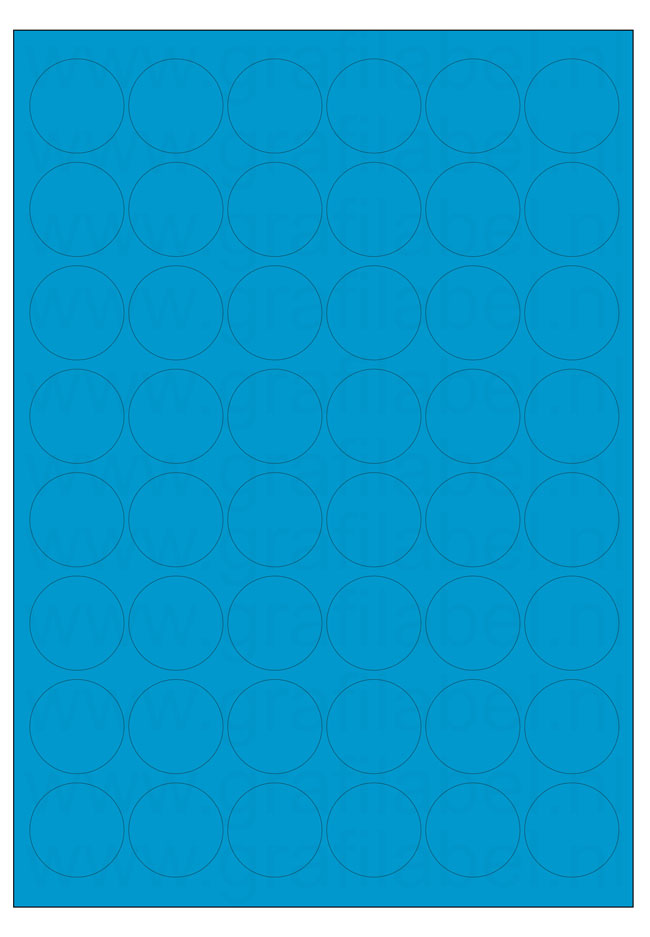 Blauw A4 etiket / Laservel -- Ø32mm-rond - 48 per vel permanent (doos à 200 vel)