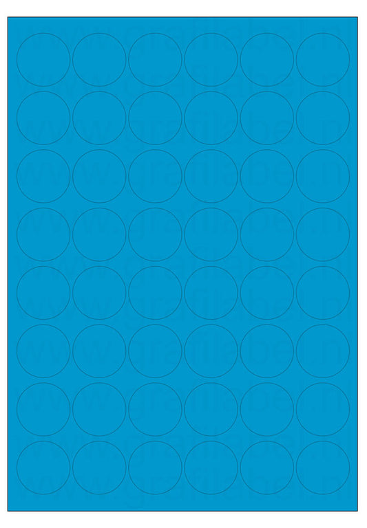 Blauw A4 etiket / Laservel -- Ø32mm-rond - 48 per vel permanent (doos à 200 vel)