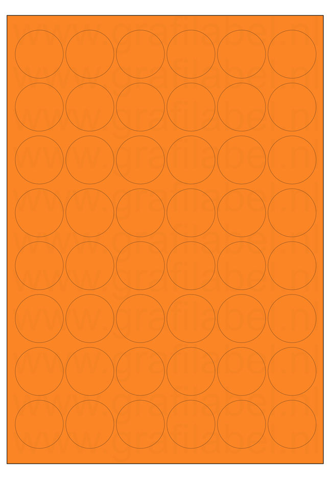 Oranje A4 etiket / Laservel -- Ø32mm-rond - 48 per vel permanent (doos à 200 vel)