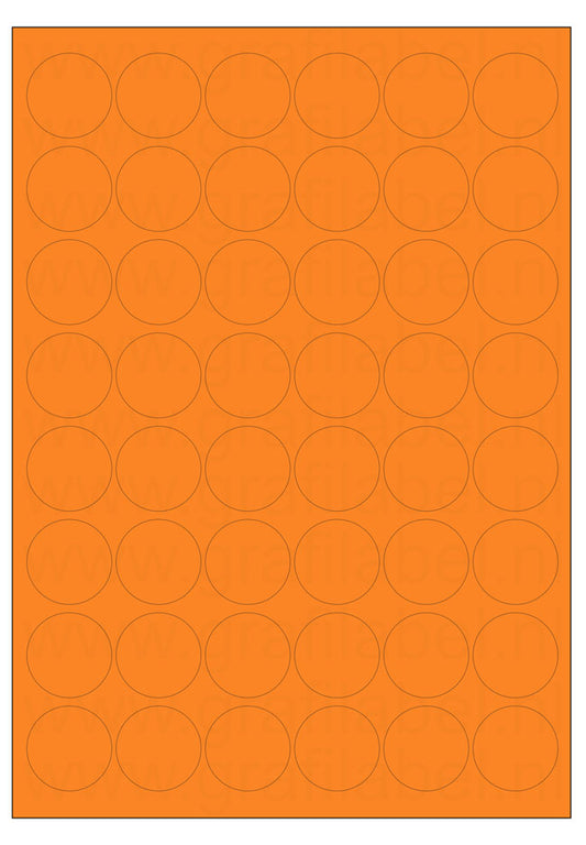 Oranje A4 etiket / Laservel -- Ø32mm-rond - 48 per vel permanent (doos à 200 vel)
