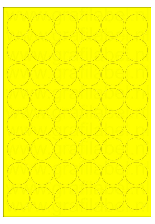 Fluor geel A4 etiket / Laservel Ø32mm-rond - 48 per vel permanent (doos à 200 vel)