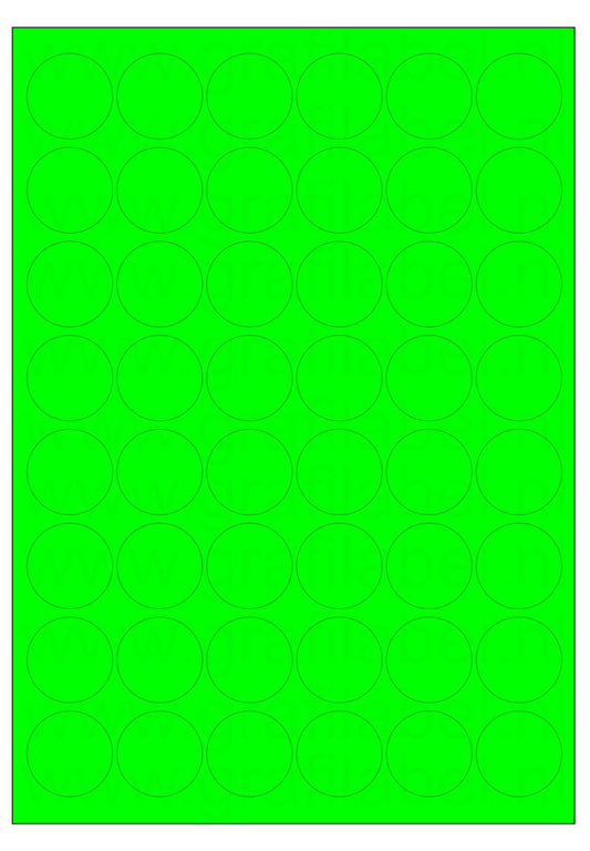 Fluor groen A4 etiket / Laservel Ø32mm-rond - 48 per vel permanent (doos à 200 vel)