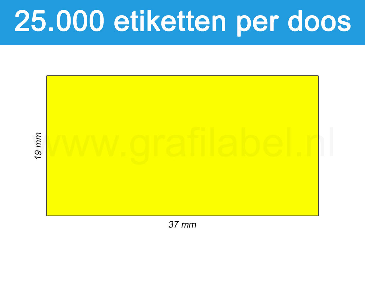 Prijsetiket fluor geel 37x19mm - permanente belijming - doos à 25 rol à 1.000 etiketten