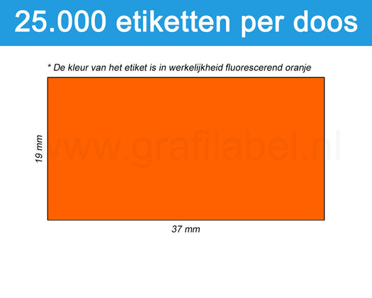 Prijsetiket fluor oranje 37x19mm - permanente belijming - doos à 25 rol à 1.000 etiketten