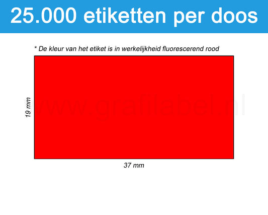 Prijsetiket fluor rood 37x19mm - permanente belijming - doos à 25 rol à 1.000 etiketten