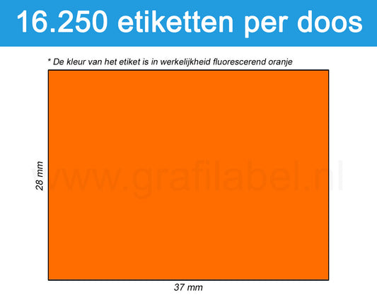 Prijsetiket fluor oranje 37x28mm - permanente belijming - doos à 25 rol à 650 etiketten
