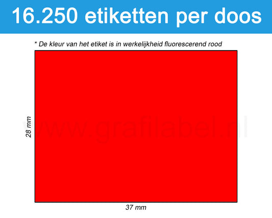 Prijsetiket fluor rood 37x28mm - permanente belijming - doos à 25 rol à 650 etiketten