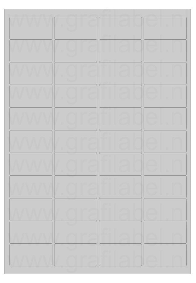 Polyester A4 etiket / Laservel Aluminium zilver mat - 48x25,4mm - 44 per vel - permanent (doos à 200 vel)