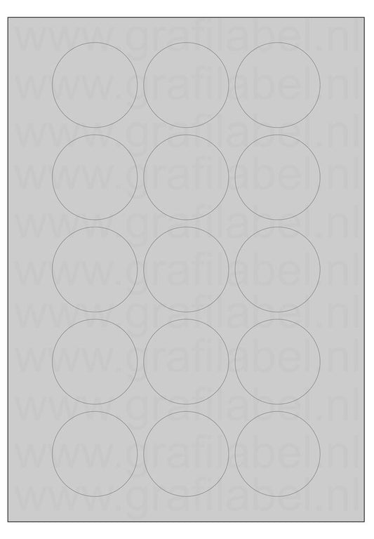 Polyester A4 etiket / Laservel Aluminium zilver mat - Ø50mm-rond - 15 per vel - permanent (doos à 200 vel)