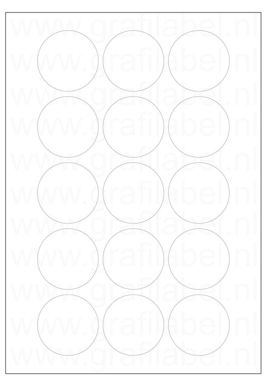 Polyester A4 etiket / Laservel Transparant glanzend - Ø50mm-rond - 15 per vel - permanent (doos à 200 vel)