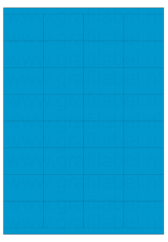 Blauw A4 etiket / Laservel 52,5x35mm - 32 per vel permanent (doos à 200 vel)