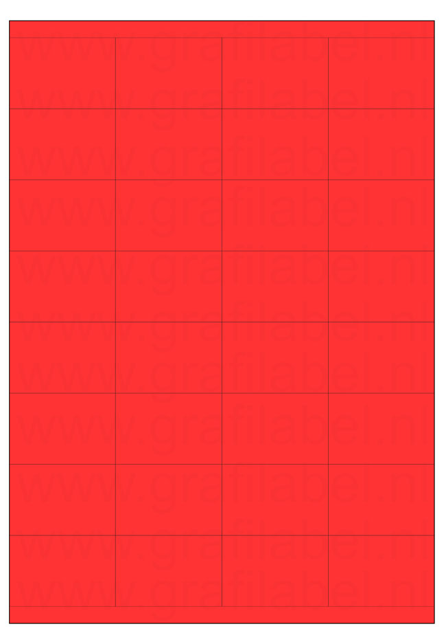 Rood A4 etiket / Laservel 52,5x35mm - 32 per vel permanent (doos à 200 vel)