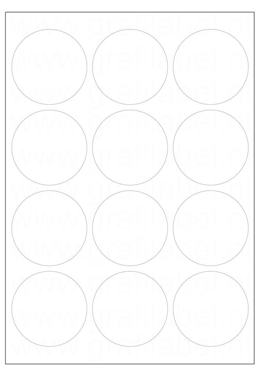 Hoogglans wit A4 etiket / Laservel Ø63,5mm-rond - 12 per vel permanent (doos à 500 vel)