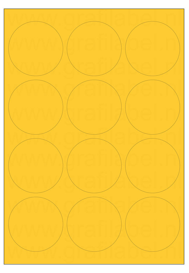 Geel A4 etiket / Laservel -- Ø63,5mm rond - 12 per vel permanent (doos à 200 vel)