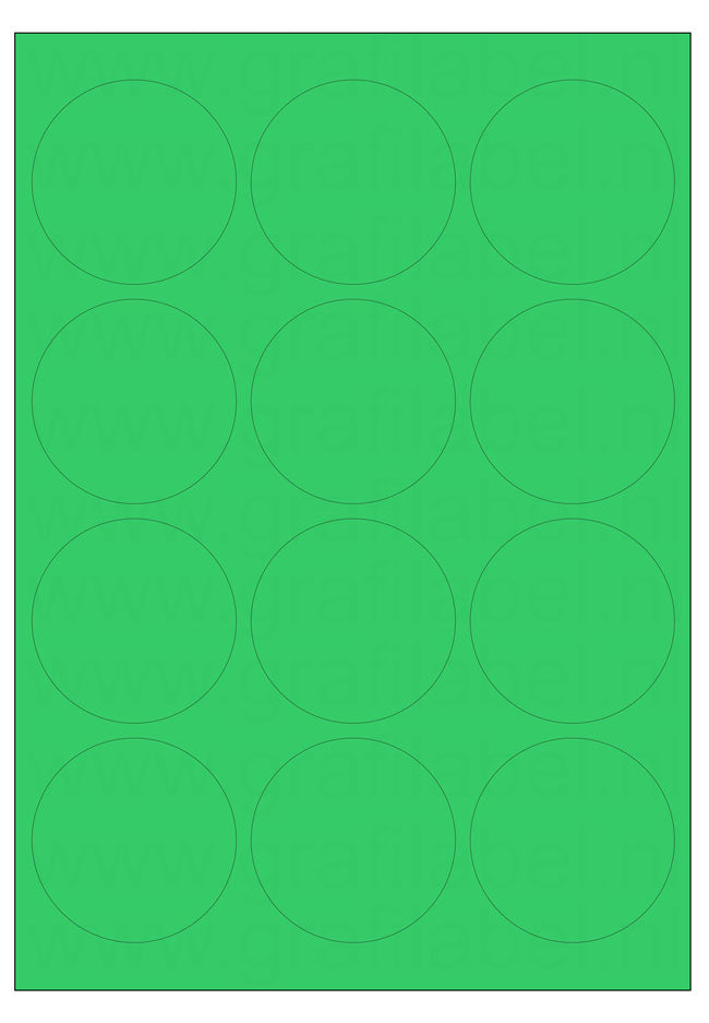 Groen A4 etiket / Laservel -- Ø63,5mm rond - 12 per vel permanent (doos à 200 vel)