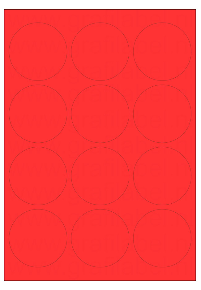 Rood A4 etiket / Laservel -- Ø63,5mm rond - 12 per vel permanent (doos à 200 vel)