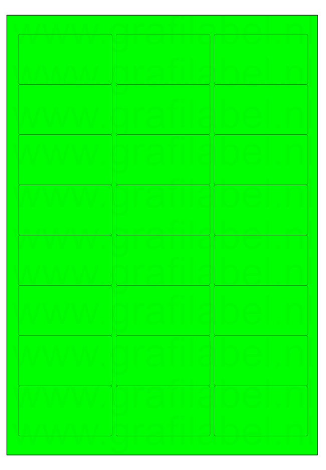 Fluor groen A4 etiket / Laservel 63,5x33,9mm - 24 per vel permanent (doos à 200 vel)