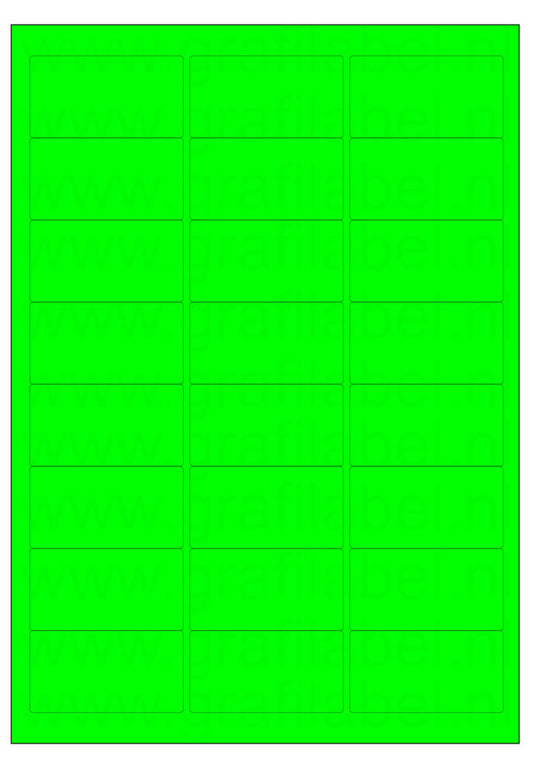 Fluor groen A4 etiket / Laservel 63,5x33,9mm - 24 per vel permanent (doos à 200 vel)