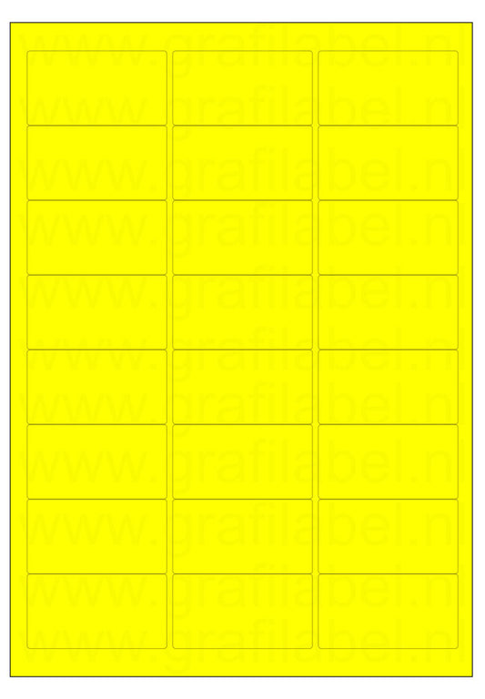 Fluor geel A4 etiket / Laservel 63,5x33,9mm - 24 per vel permanent (doos à 200 vel)