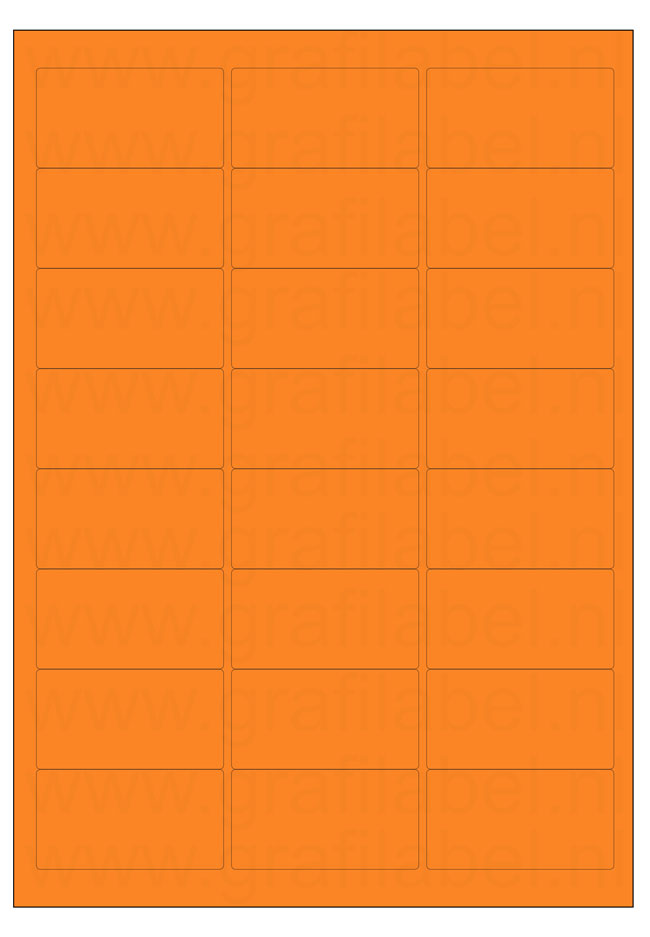 Oranje A4 etiket / Laservel 63,5x33,9mm - 24 per vel permanent (doos à 200 vel)