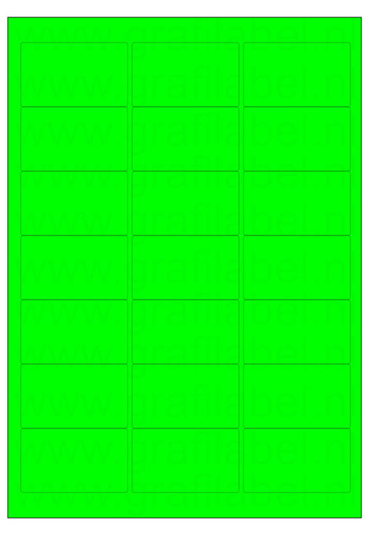 Fluor groen A4 etiket / Laservel 63,5x38,1mm - 21 per vel permanent (doos à 200 vel)