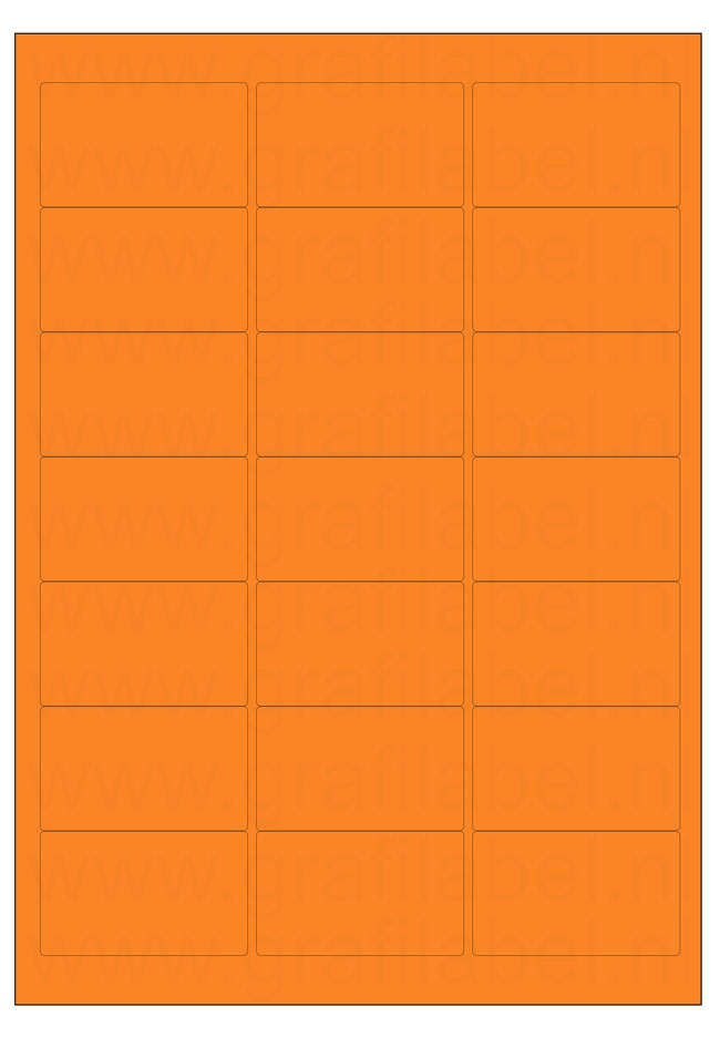 Oranje A4 etiket / Laservel 63,5x38,1mm - 21 per vel permanent (doos à 200 vel)