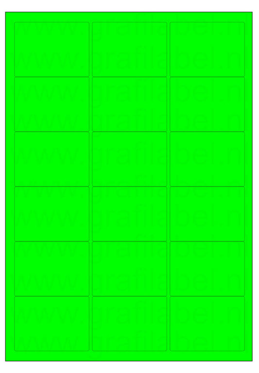 Fluor groen A4 etiket / Laservel 63,5x46,6mm - 18 per vel permanent (doos à 200 vel)